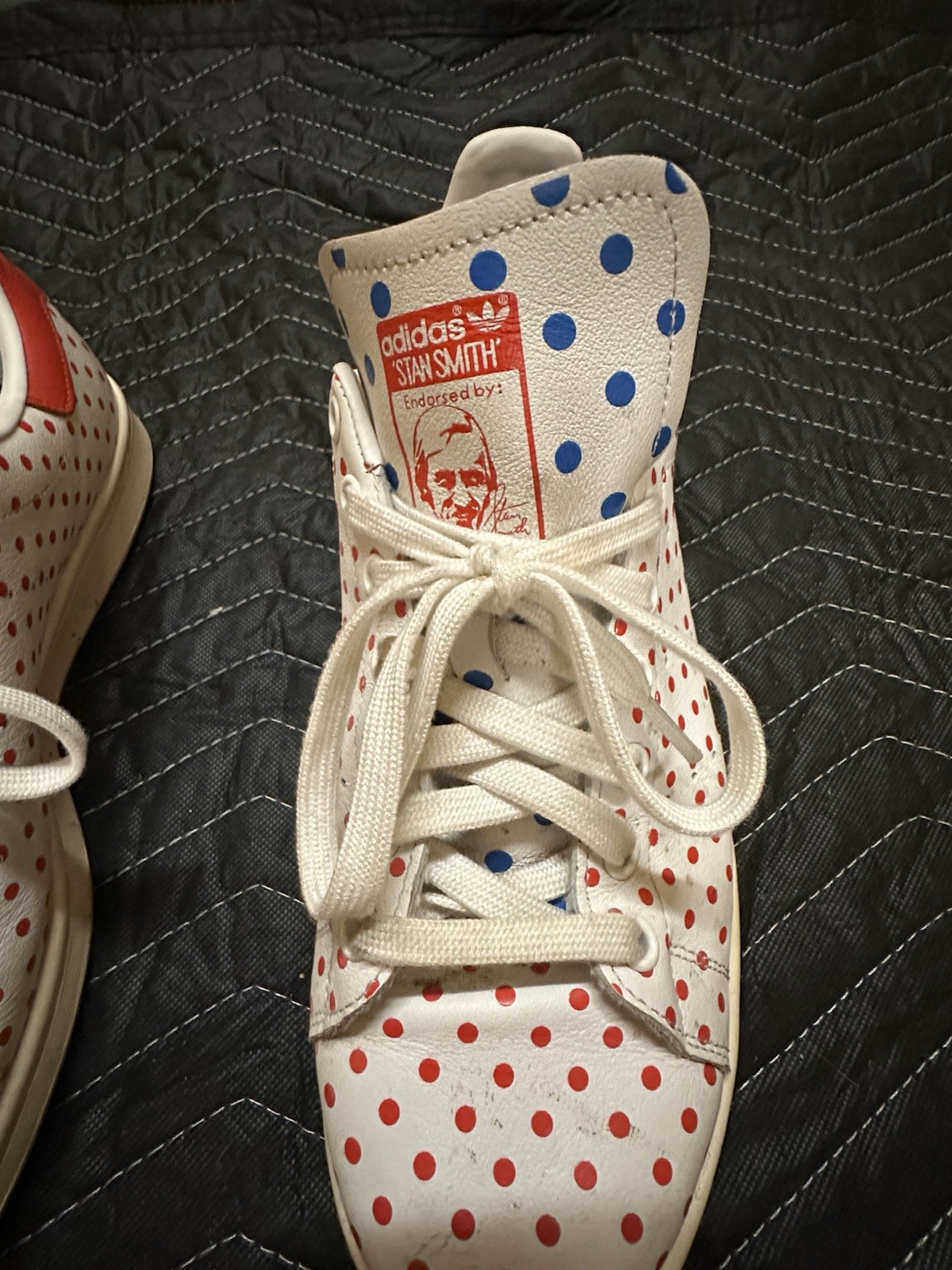 Used / Worn Adidas Stan Smith Pharrell Polka Dot Shoes Red / White Size 10.5 Men