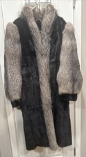 Genuine Vintage Full Length Ranch Mink Silver Fox Fur Coat BEAUTIFUL