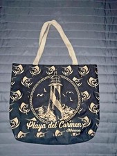 Rare Black & Beige Canvas Bag Playa Del Carmen, Mexico Lighthouse Marlin