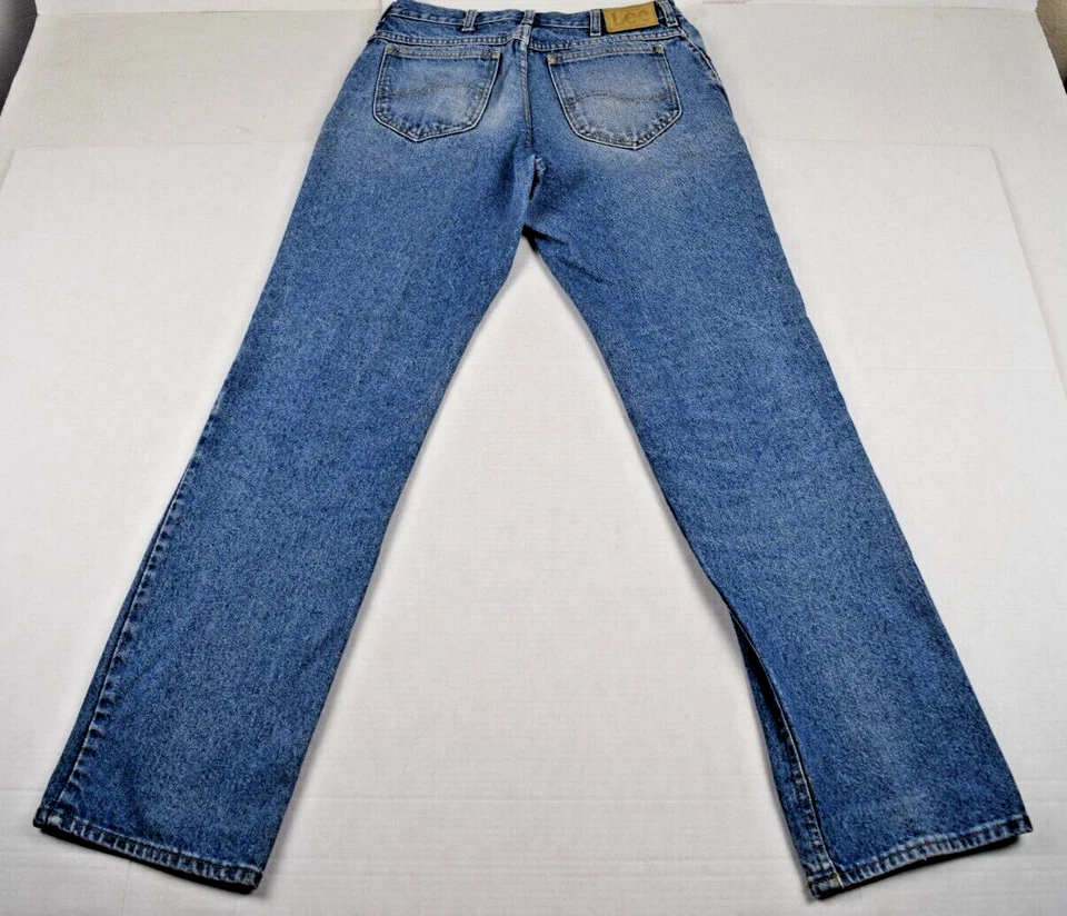 Jeans Lee vintage 34 x 34 (32 x 33) años 80 azul pierna recta deshilachado hasta la rodilla hechos en EE. UU. Foto 2 de 4