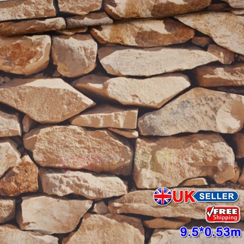 3D Brick Effect Wallpaper Realistic Slate Stone Vintage Textured Home