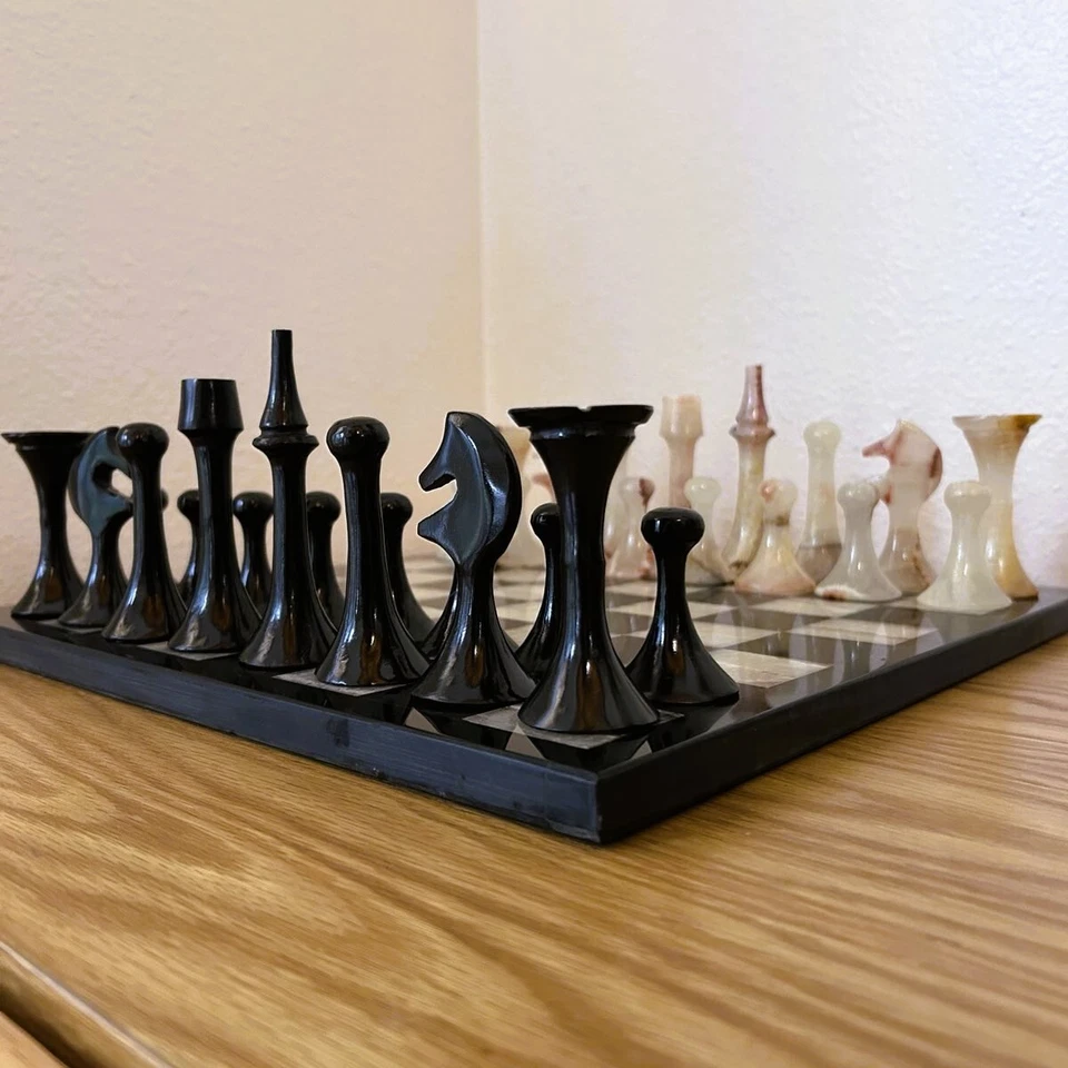 Juego de ajedrez hecho a mano estilo italiano ónix verde y negro 14" x 14" Foto 2 de 4