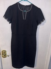 ANN TAYLOR BLACK DRESS WWHITE TRIM V-NECK BACK ZIP SIZE 6. NEW $148.00