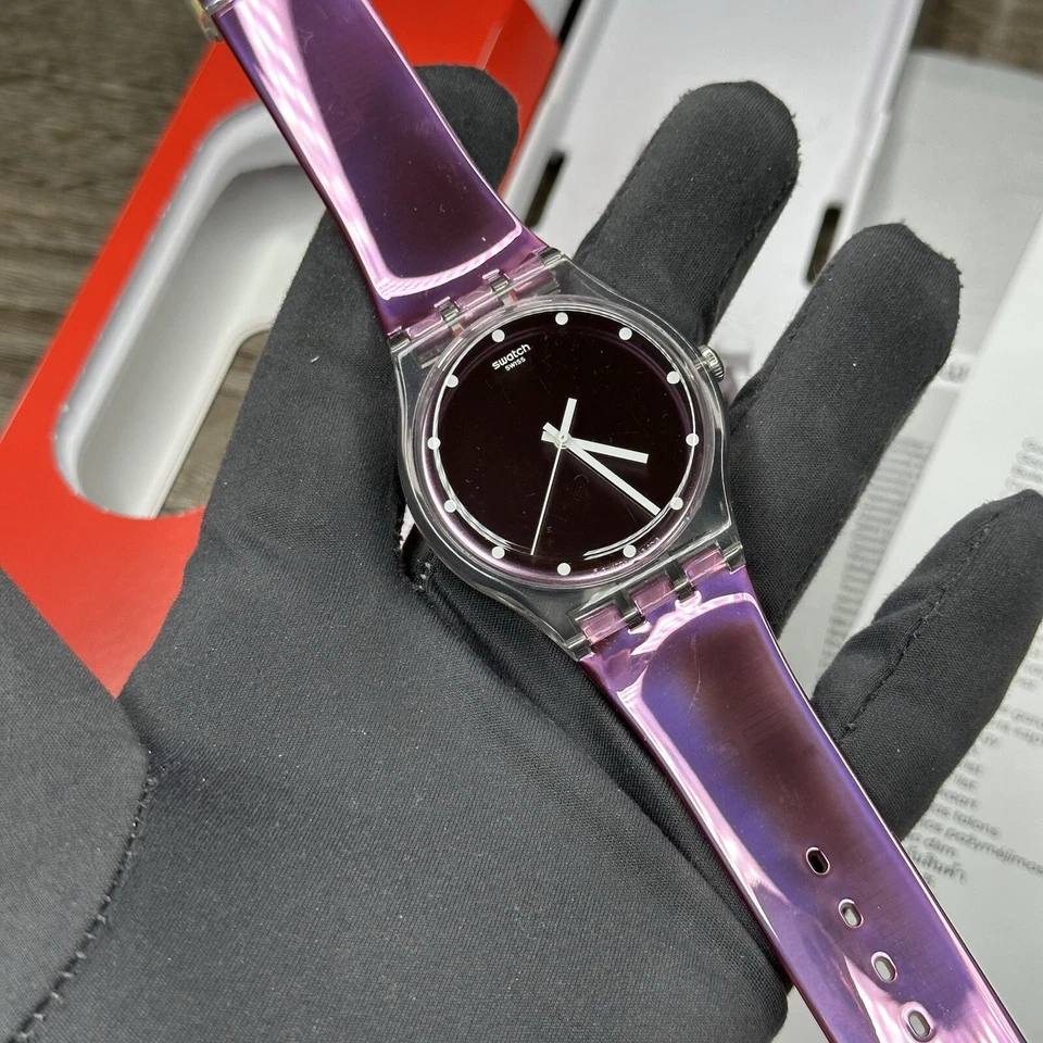 NEW✅ Swatch Originals ROSEGARI Pink Shiny Silicone Women's Watch 41mm SUOK125 - image 3 of 4