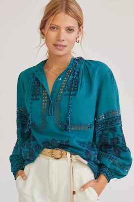 NWT Anthropologie Antik Batik Sofia Embroidered Lace Blouse