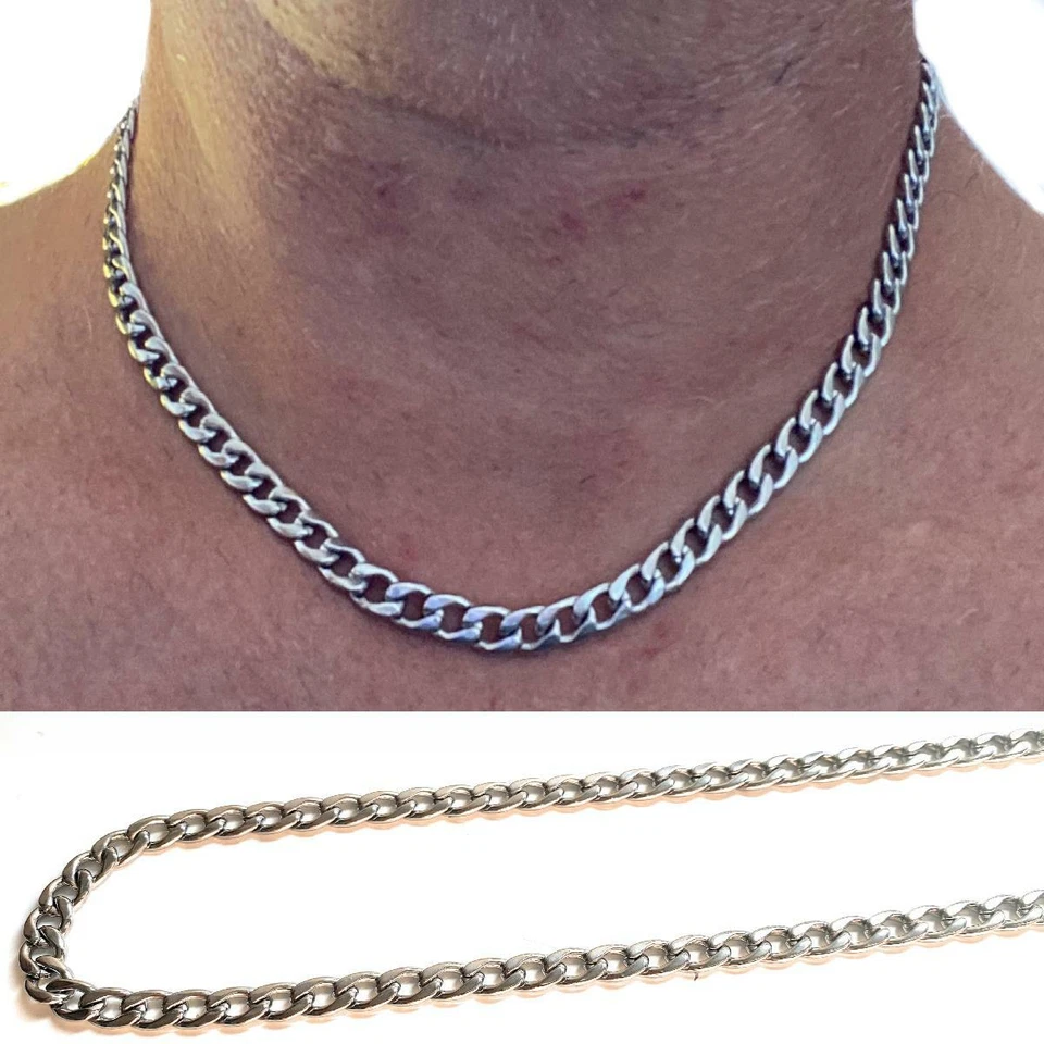 Collana catena acciaio inox uomo lunga 45 50 cm catenina da rapper in girocollo - Immagine 2 di 4