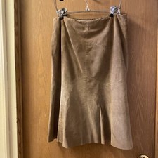 Skirt Med Brown Leather Suede Cami Zipper Sz 14 waist 30 Fully Lined Vintage
