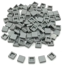Lego 100 New Light Bluish Gray Tiles 1 x 1 with Groove Flat Smooth Pieces