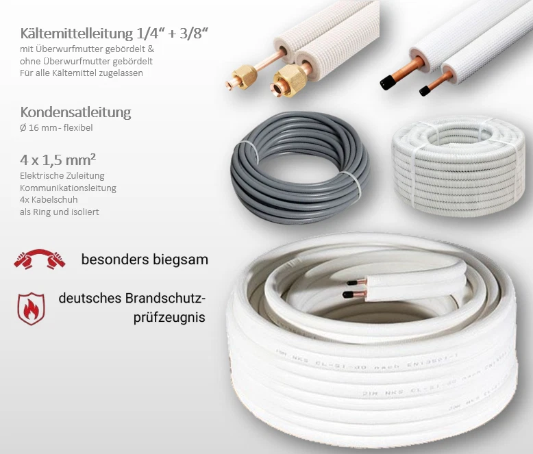 Kältemittelleitung 1/4"+3/8" KlimaSET Kupferrohr isoliert 0,5-30M Klimaanlage - Bild 2 von 4