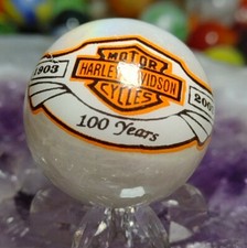 .98" SHOOTER SIZE LOGO MARBLES - HARLEY DAVIDSON MOTORCYCLES MIB - NM LOOK