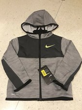 NWT NIKE BOYS THERMA FIT ZIP UP HOODIE HOODY BLACK GREY GREEN 76C841 G1D Sz 7