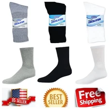 3 6 12 Pack Diabetic Thick Cotton Crew Socks Circulatory Health 9-11 10-13