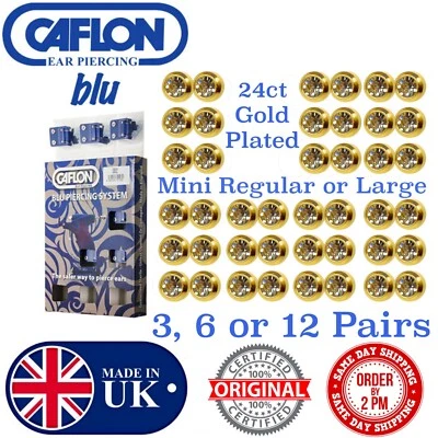 CAFLON BLU 3, 6, 12 PAIRS APRIL CRYSTAL BEZEL EAR PIERCING STUDS Gold Plated