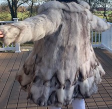 Blue And Silver Fox Mid Length Trapeze Shape Coat - Xl