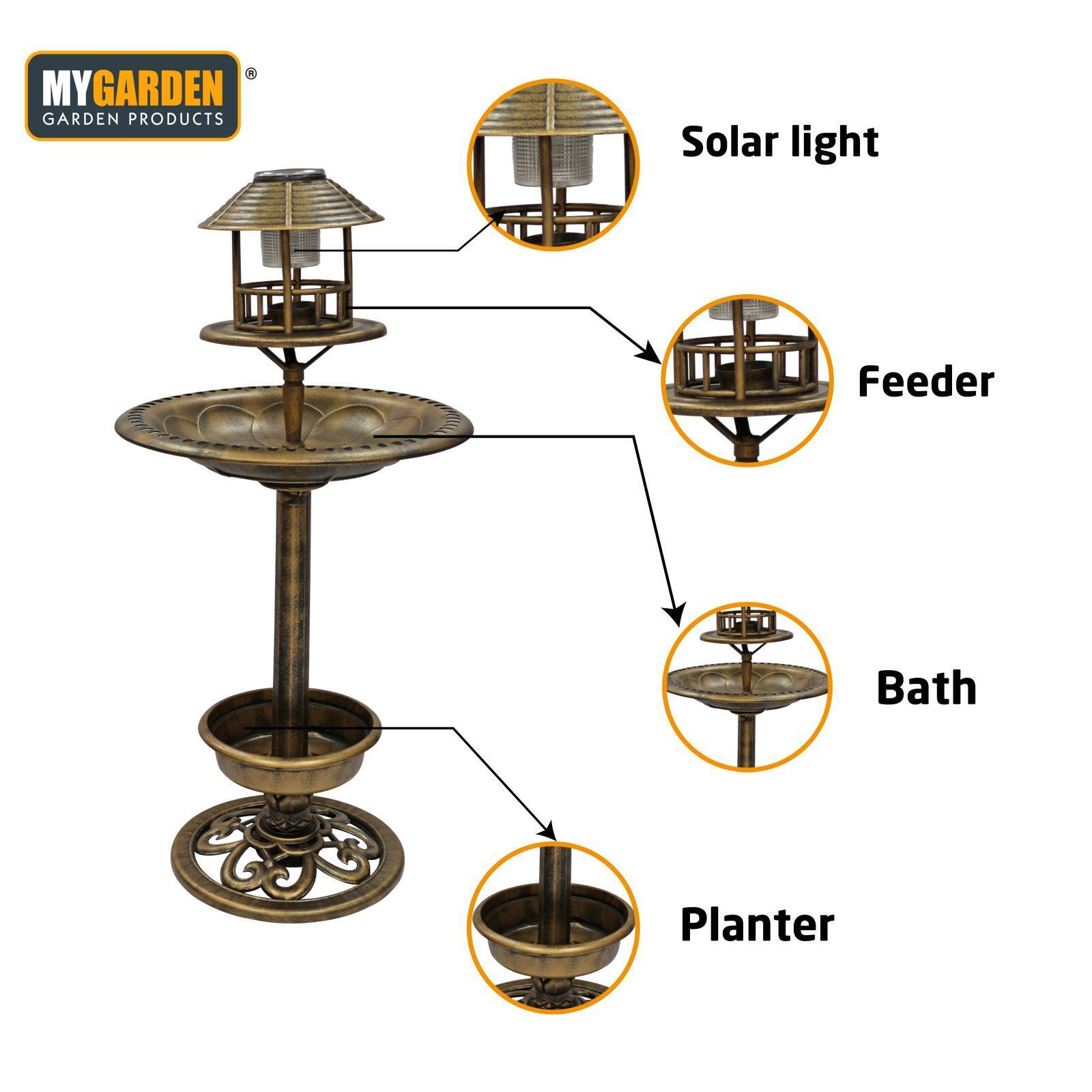 Bird Hotel Feeder Bath With Solar Light Garden Planter LED Feeding Table Station eBay