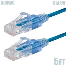 5FT CAT6A RJ45 Network LAN Ethernet UTP Cable Cord Snagless Boot 30AWG Blue