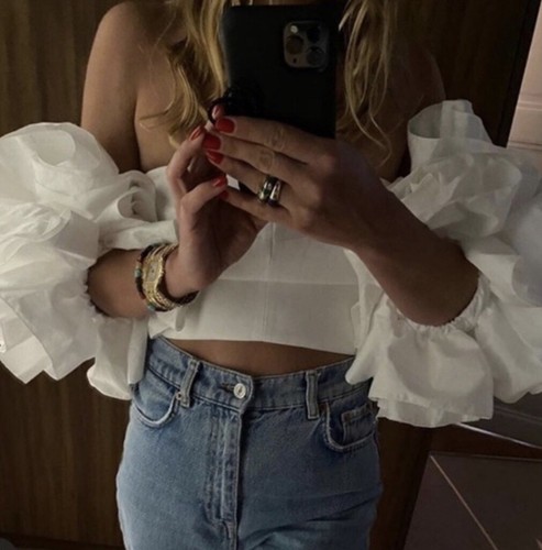 Zara Women Crop Ruffled Poplin Top 