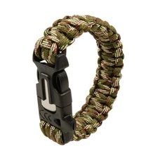 Paracord Survival Bracelet+Flint Fire Starter & Whistle f/ Hiking Camping-Camo