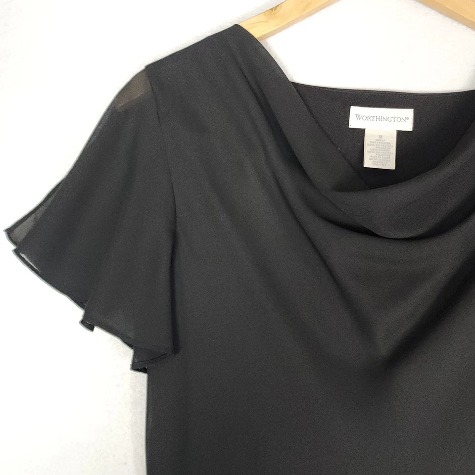 Worthington Womens Sz 10 Maxi Dress Black Lined Chiffon Formal A-Line Swing - Image 3 of 4