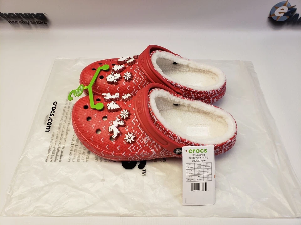 Zuecos Crocs Unisex-Adulto Clásicos Forrados Vacaciones Dije M5/W7 Rojo/Blanco Nuevos Foto 2 de 4
