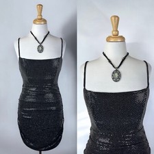 Black Glitter Sparkly Mini Ruched Dress Formal Cocktail Party Glam Shimmer Large