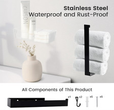 MCPINKY Towel Holder for Bathroom Wall Black Stainless Steel Hand Towel Rack 1pc
