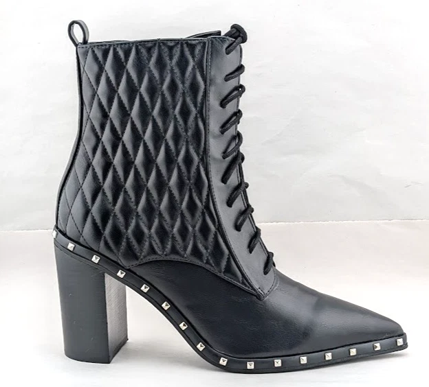 Charles David Talla 9.5 Botas Diplomat Punta Tachonadas Tacón Botas Negras Foto 2 de 4