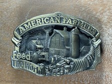 VTG 1984 American Farmers Feed The World Brass Belt Buckle SN H 1450 Made In USA
