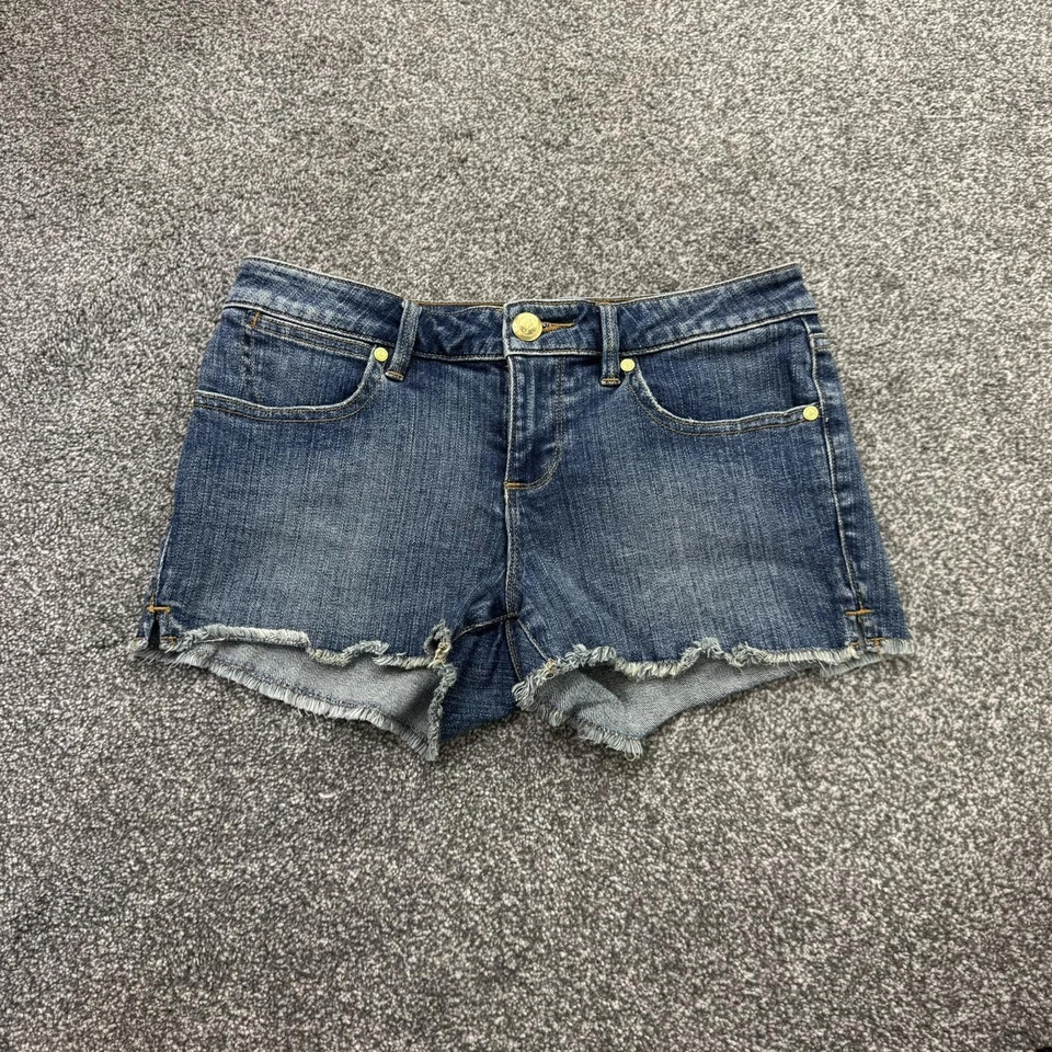 Y2K vintage Juicy Couture low rise denim mini shorts faded fraying hem - Image 3 of 4