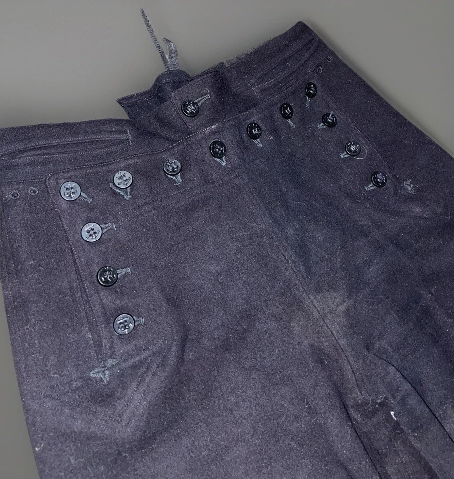 Pantalones de lana marinero vintage azul marino con solapa frontal atado trasero para hombre 30 W militares verdaderos de colección Foto 2 de 4