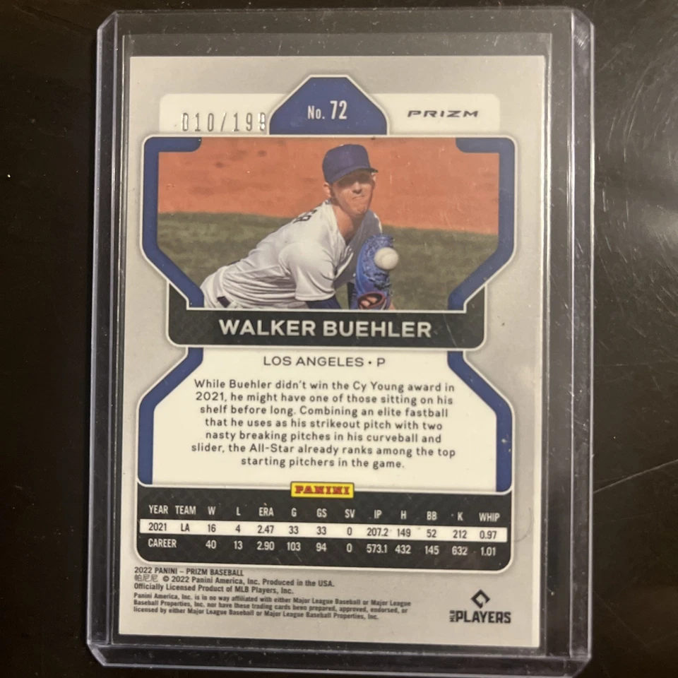 2022 Panini Prizm - Walker Buehler #72 Blue Donut Circle Prizm /199 - Image 2 of 2