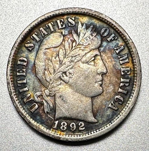 1892  BAREBER DIME    AU    NICE TONING  #1113