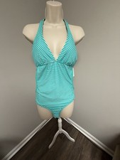 Athleta Women  s Green Stripe One Piece Monokini Swimsuit Large Tall NWT