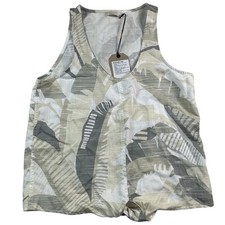 PRANA McKenzie Tank Womens S Bone Paloma Tropical Leaf Relaxed Fit Linen Blend