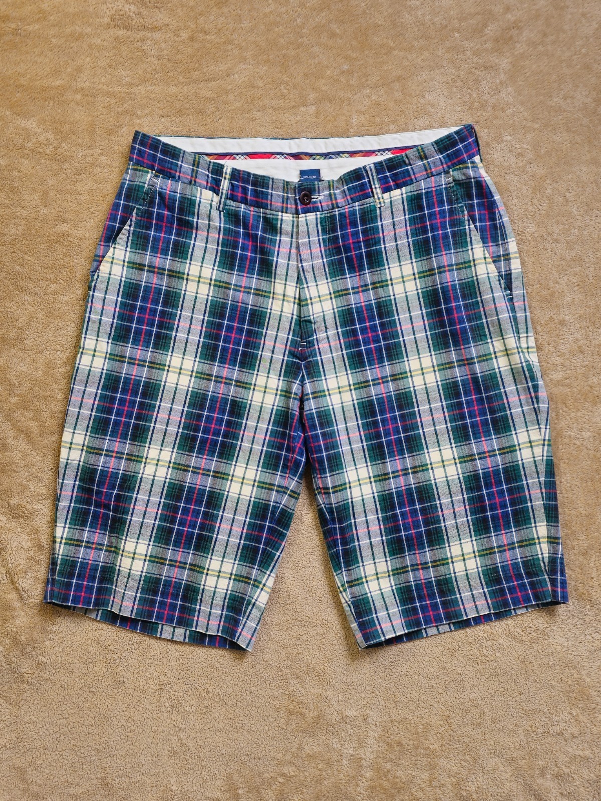 VTG Y2K Polo Ralph Lauren Tartan Plaid Chino Shorts Mens 32 Green Ivy Prep