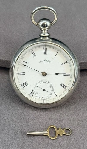1889 ANTIQUE 18S Waltham 7J "Broadway" KEY WIND Pocket Watch Runs! w/ Key A051