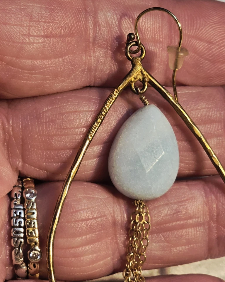 Pendientes circulares de piedras preciosas con borlas colgantes amazonita Laura Elizabeth Chrissy Foto 4 de 4