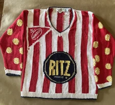Vintage NABISCO RITZ CRACKER sweater The Eagle’s Eye, 1991, Large Hand Knitted