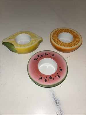 Partylite Summer Fruit Tealight Candle Holders Orange Watermelon Lemon (3)