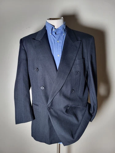 Giacca blazer cappotto sportivo twill spesso righe blu doppiopetto 40S Givenchy