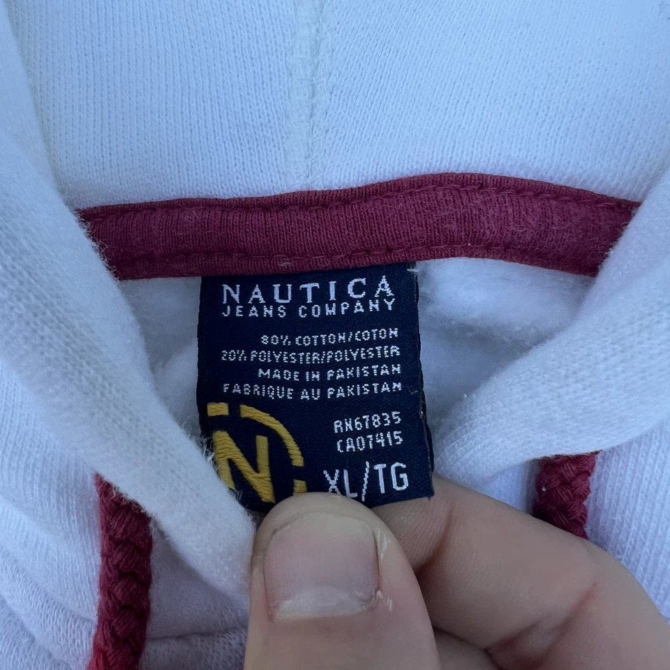Moletom com capuz masculino vintage Nautica XL listrado branco zíper completo skatista boxy anos 90 Y2K - Imagem 4 de 4