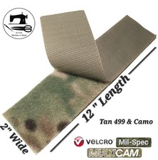 2" Wide x 12" Inch VELCRO Mil-Spec Sew-On Strip Hook  Loop - Tan 499  Camo
