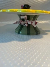 Lynn Morris colorful ladybug cake plate with ladybug figurine