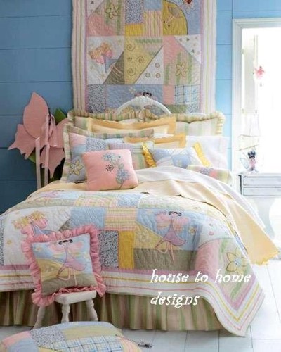GIRLS PIXIE STANDARD SHAM : PINK BLUE FLORAL PILLOW COVER - Picture 2 of 3