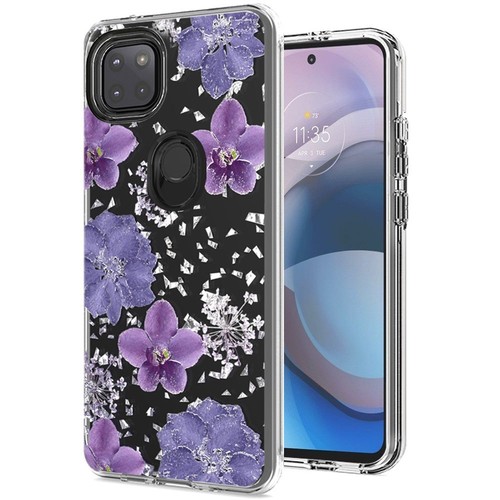 For Motorola Moto One 5g Ace Floral Glitter Design Case Cover Purple Flowers Ebay