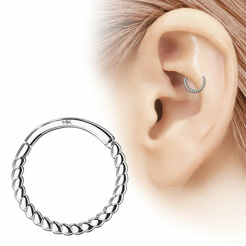 585 Gold 14 Karat Universal Nasen Piercing Ohr Ring Septum Clicker Geflochten - Bild 3 von 3