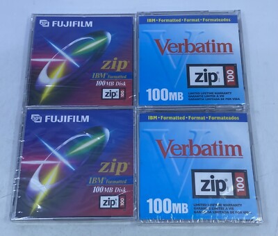 Lot of 4 Zip 100 MB IBM Formatted Disk Verbatim Fujifilm NOS Sealed New