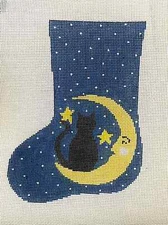 Moon Kitty Mini Stocking Hand Painted Needlepoint Canvas