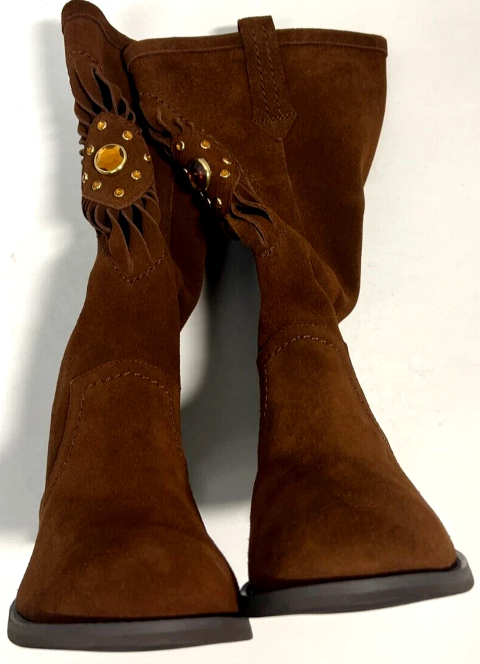 Botas Yellowbox Stevie de gamuza para mujer coñac/marrón talla 8,5/10 nuevas Foto 2 de 4