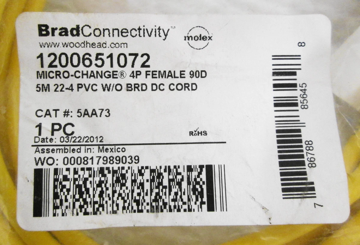Woodhead 5AA73 1200651072 Micro-Change 4P Female Cord Set | eBay